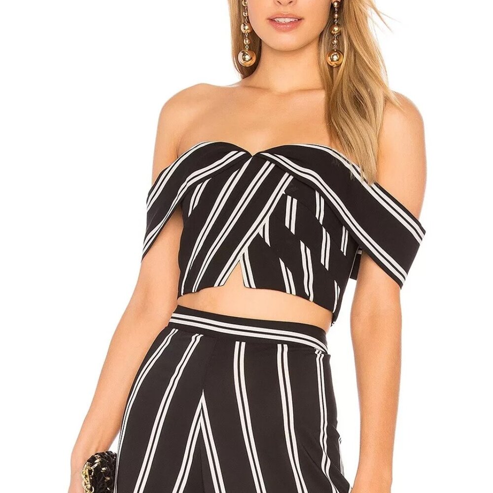 NWOT Alice + Olivia Annalyn Off-the-Shoulder Striped Cropped Top Sz 0